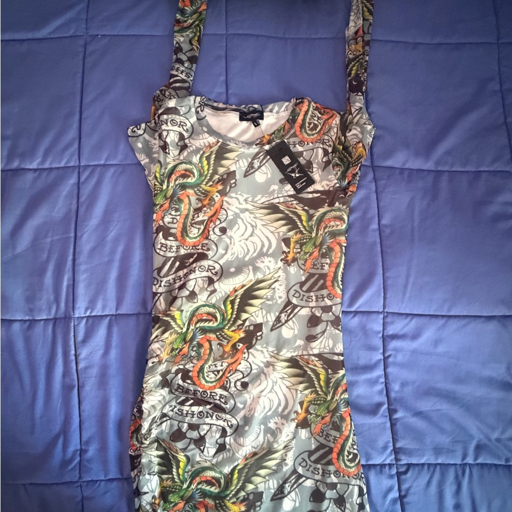 Ed Hardy Multicolor Tattoo-Print Crewneck Top